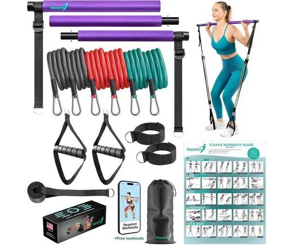 Premium Pilates Bar Kit with Resistance Bands-Home Gym Equipment - Workout Equipment for Women and Men - Full Body Workout Pilates Equipment