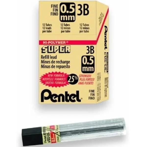 Pentel Super Hi-Polymer Lead Refill, 0.5mm, Fine, 3B, 144 Pieces of Lead (C505-3B)