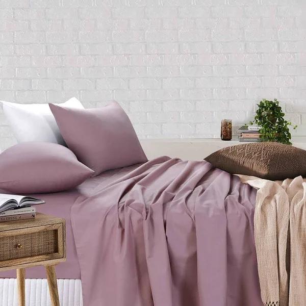 Amsons Sheet Set - Fitted & Flat Sheet With Pillowcases - Dusky Pink - Super King