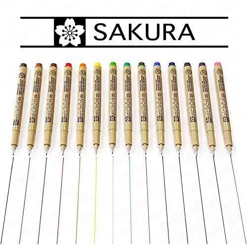 Sakura Pigma Micron - Colour Pigment Fineliners - Set of 14 - 0.5mm