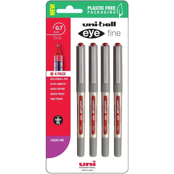 Uniball Uni-Ball Eye Fine Rollerball Pens Red 4 Pack