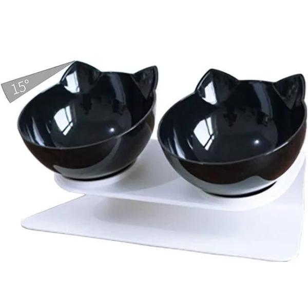 Double Elevated Cat Bowls With Raised Stand, Pet Food Water Feeder Bowl For Cats or Small Dogs