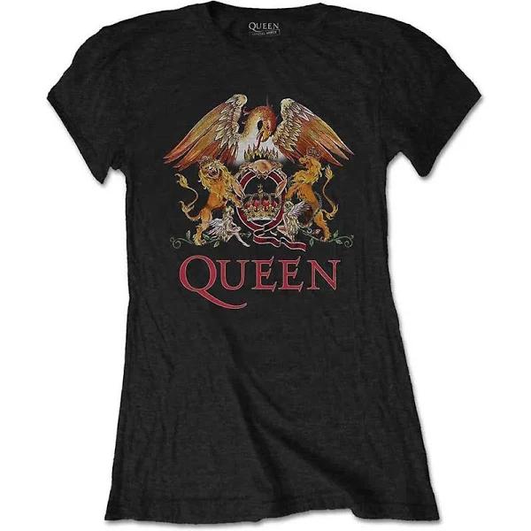 Queen Ladies T-Shirt: Classic Crest - Small / Black