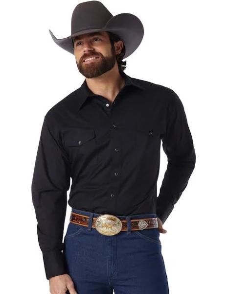 Wrangler Men's Sport Western Basic Two Pocket Long Sleeve Snap Shirt