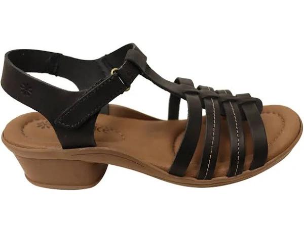 New Face Jaslyn Womens Brazilian Comfortable Leather Low Heel Sandals - Black - 6 AUS or 37 EUR