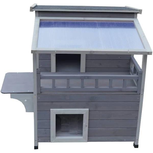 2 Story Outdoor Cat Shelter Condo with Escape Door Rainproof Kitty House - AfterPay & zipPay Available