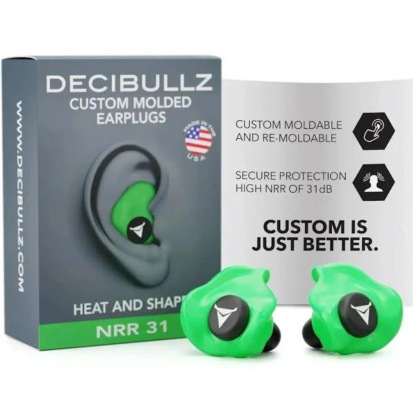 Decibullz Custom Molded Earplugs Green Standard PLG1-GRN