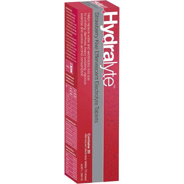 Hydralyte Effervescent Electrolyte 20 Tablets Strawberry Kiwi