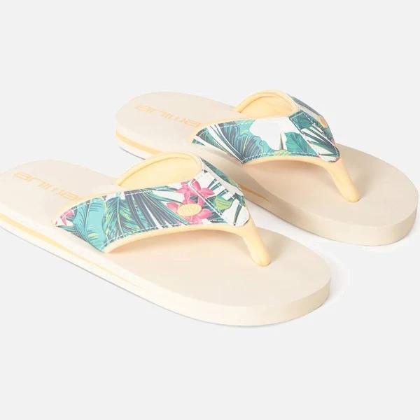 Animal Womens/Ladies Swish Floral Recycled Flip Flops beige/green 7 UK