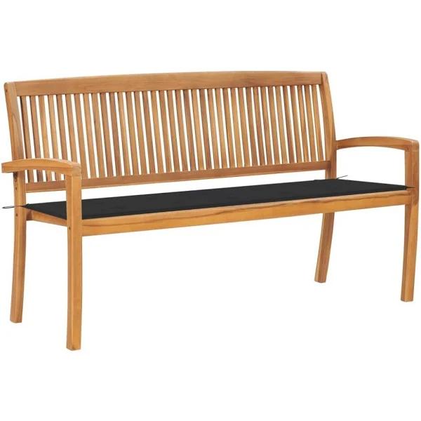 vidaXL Stacking Garden Bench with Cushion 159 cm Solid Teak Wood