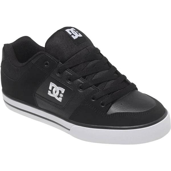 DC Mens Pure Leather Lace-Up Black/Black/White Skate Shoes US Size 15