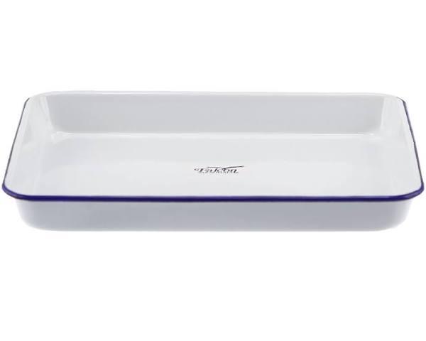 Falcon Enamel Rectangle Baking Tray 28x22cm White/Blue Rim