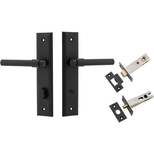 Iver Door Lever Helsinki Stepped Backplate - Kit, Matt Black / Privacy Kit