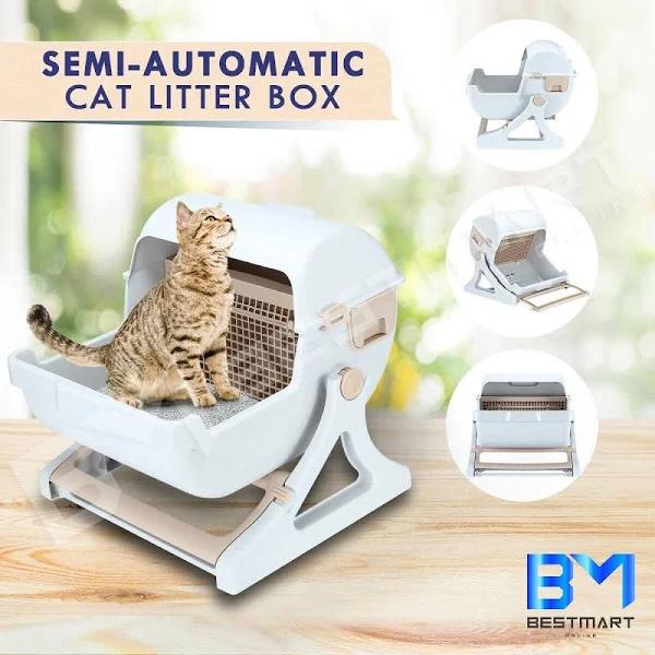 Petscene Cat Litter Box Pet Semi Cat Toilet Cat Furniture Automatic