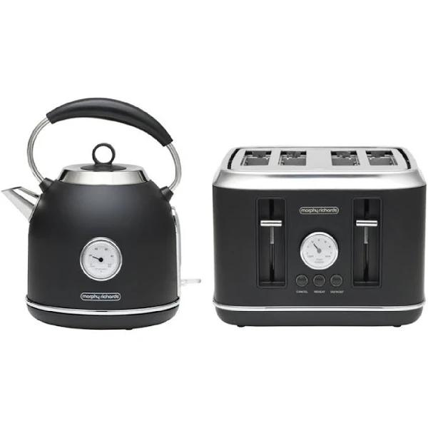 Morphy Richards Boutique Kettle & 4 Slice Toaster, Black, 1.7L