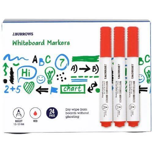 J.Burrows Whiteboard Markers Bullet Red 24 Pack