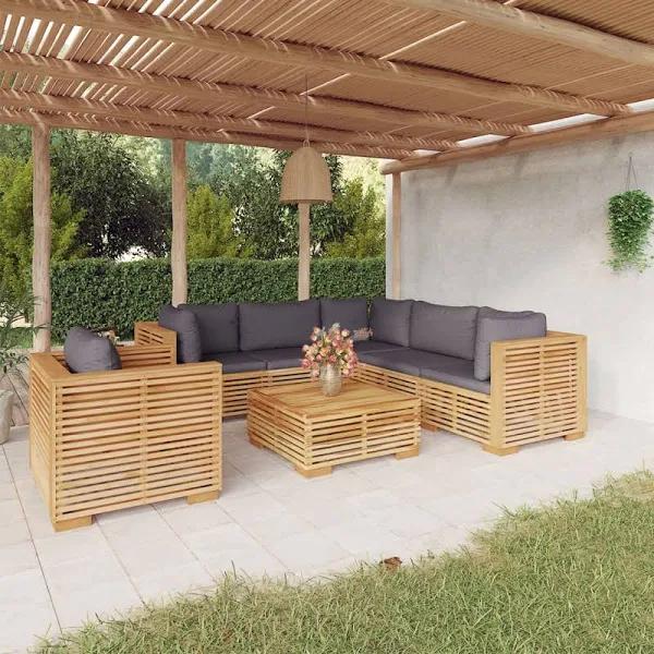 7 Piece Garden Lounge Set With Cushions Solid Teak Wood