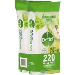 Dettol Biodegradable Multipurpose Cleaning Wipes Crisp Apple 220 Pack