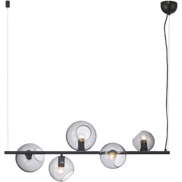 Oriel Sinus 5 Light Pendant Black / Smoked Glass