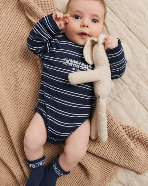 Country Road Girls Organically Grown Heritage Long Sleeve Bodysuit Navy Stripe in Size 3-6 Months | 100% Cotton