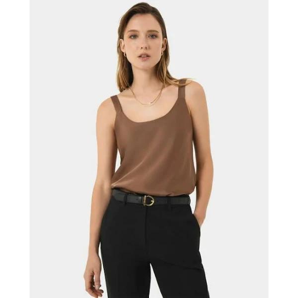 Forcast Women's Kalena Satin Cami Top - Dark Camel AU Size 4 - AfterPay & zipPay Available