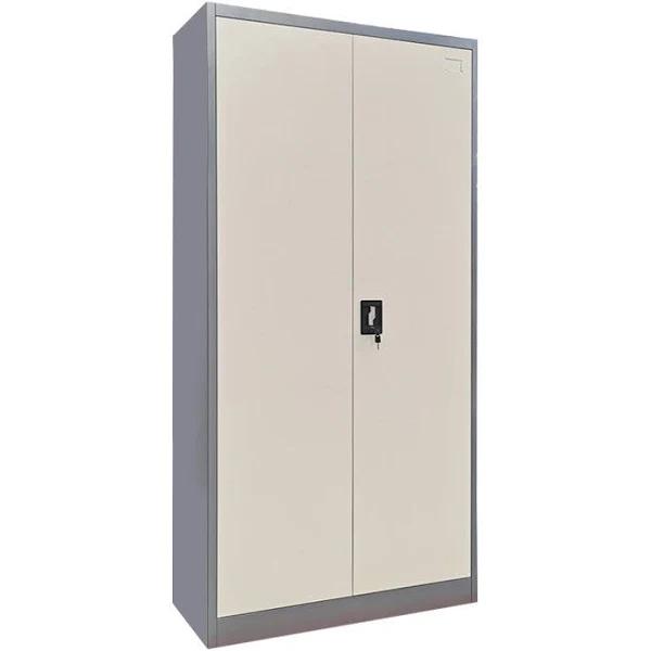 2 Doors Steel Storage Cabinet Lockable Cupboard Grey and White