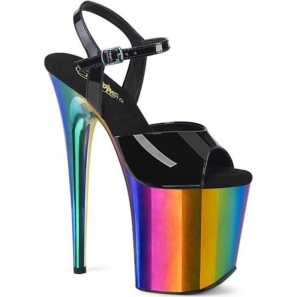 FLAMINGO-809RC Black Patent/Rainbow Chrome Platform Sandal 11