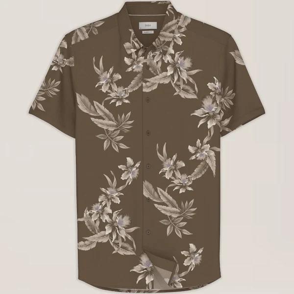 Saba Men's Olivier Short Sleeve Classic Print Shirt in Khaki Green Size XS