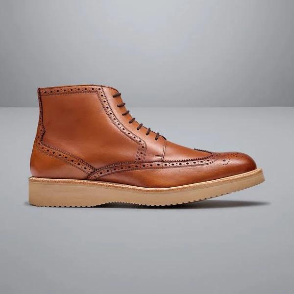 Men's Leather Brogue Boots - Dark Tan Brown by Charles Tyrwhitt