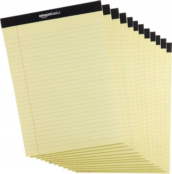 Amazon Basics Wide Ruled 8.5 x 11.75-Inch Lined Writing Note Pads - 12-Pack (50-sheet Pads), Canary