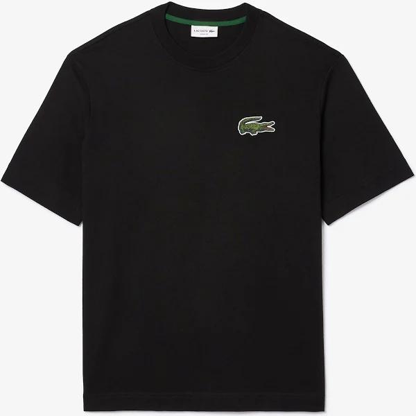 Lacoste Unisex Loose Fit Large Crocodile Organic Cotton T-Shirt Black Size XS