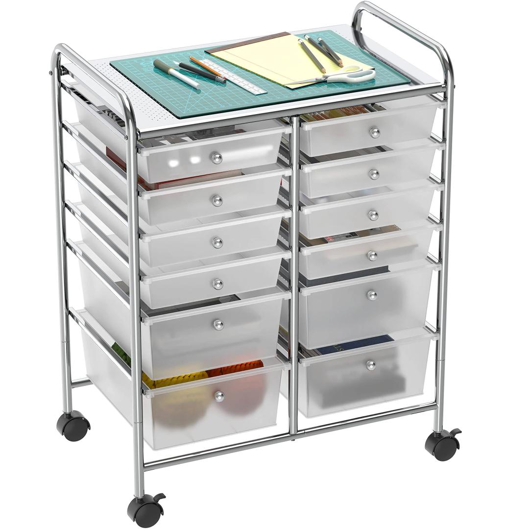 SimpleHouseware Utility Cart with 3 Drawers Rolling Storage Art Craft  Organizer on Wheels, Chrome