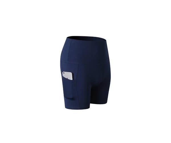 Women's Shorts High Waist Workout Yoga Shorts Tummy Control Shorts Side Pocket - Navy Blue S