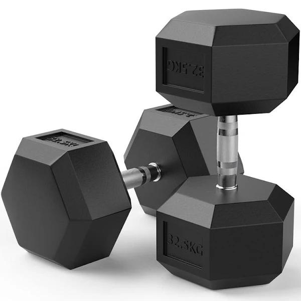 32.5kg Rubber Hex Dumbbell Pair