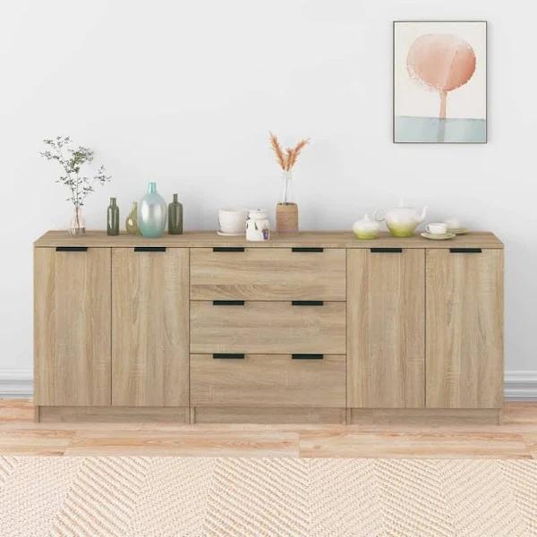 vidaXL 3 Piece Sideboards Sonoma Oak Engineered Wood