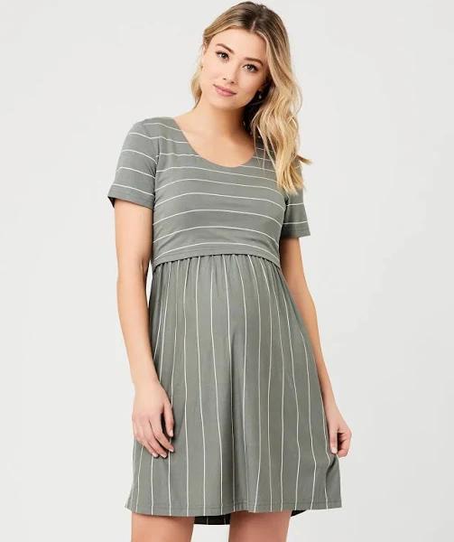 Ripe Maternity Crop Top Nursing Dress Olive / White - XS