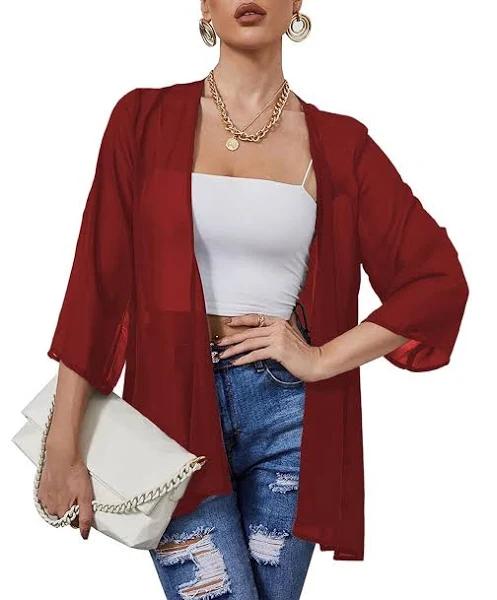 Nosunyi Sheer Chiffon Kimono Cardigans for Women Lightweight Beach Cover Up Casual Blouse Tops