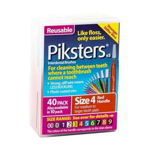 Piksters Interdental Brushes 40 Pack Size 4 Red