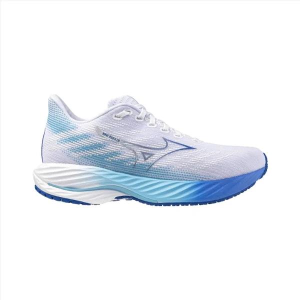 Womens Mizuno Wave Rider 28, White/Mugen Blue/River Blue / 11