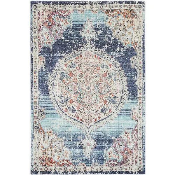 Hollow Medalion Transitional Navy Multi Rug 280 x 380cm