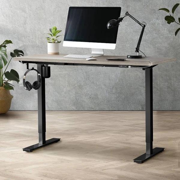 Oikiture 140cm Electric Standing Desk Single Motor Height Adjustable Sit Stand Table Top Grey-Oak