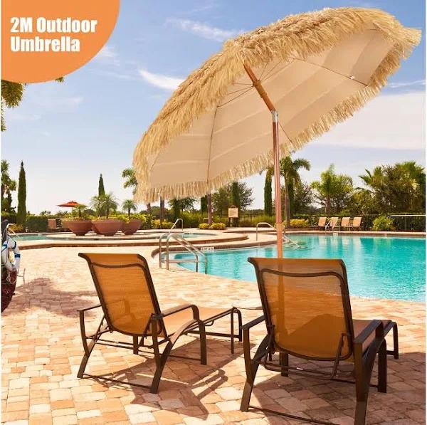 Costway 2m Havana Beach Umbrella Fringed Outdoor Tilting Parasol Sun Shade Shelter Garden Patio Hawaii