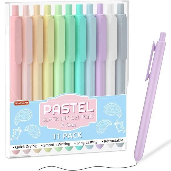 Shuttle Art Retractable Pastel Gel Ink Pens, 11 Pack Black Ink Pens, Cute Pens 0.5mm Fine Point For Writing Journaling Taking Notes School Office Home