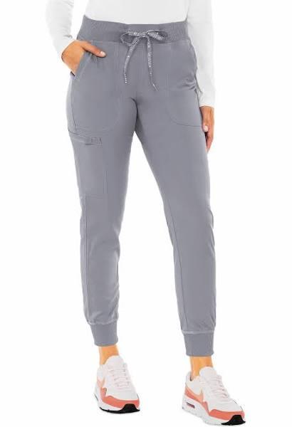 Med Couture Touch Women's 5-Pocket Stretch Cargo Yoga Jogger Scrub Pants - Petite in Cloud | Size XL Polyester/rayon/spandex