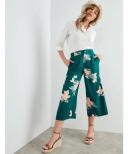 Rockmans Ankle Length Button Trim Linen Blend Pant - Womens - Green Floral Size Medium - AfterPay & zipPay Available