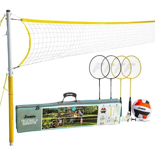 Franklin Sports Volleyball + Badminton Combo Sets - Backyard + Beach Outdoor Volleyball + Badminton Net Set - Portable Badminton + Volleyball Net