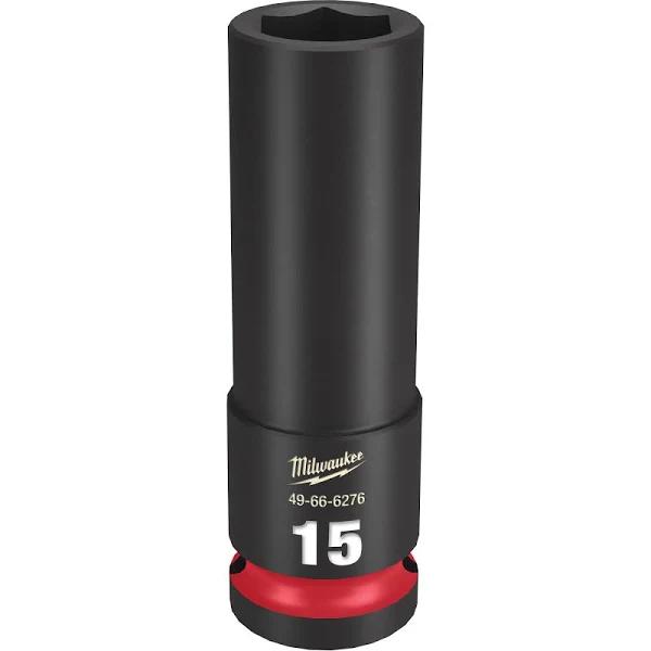 Milwaukee 49666276 Shockwave 6 Point Impact Socket, 1/2 Inch Drive x 15 mm Deep