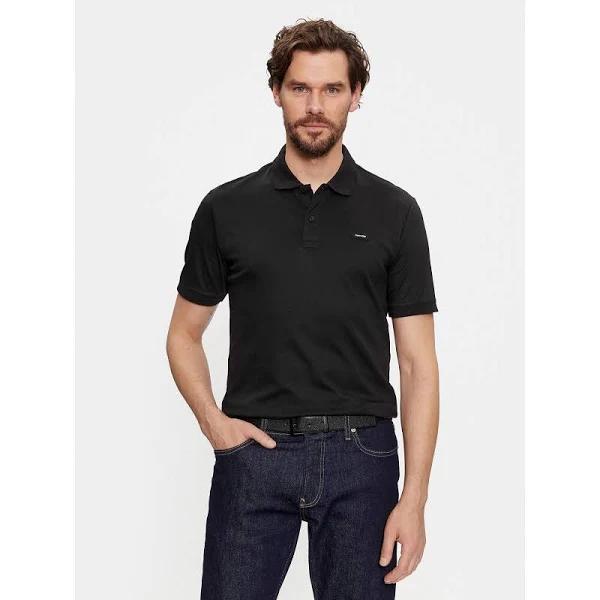 Calvin Klein Smooth Cotton Slim Polo in Black S