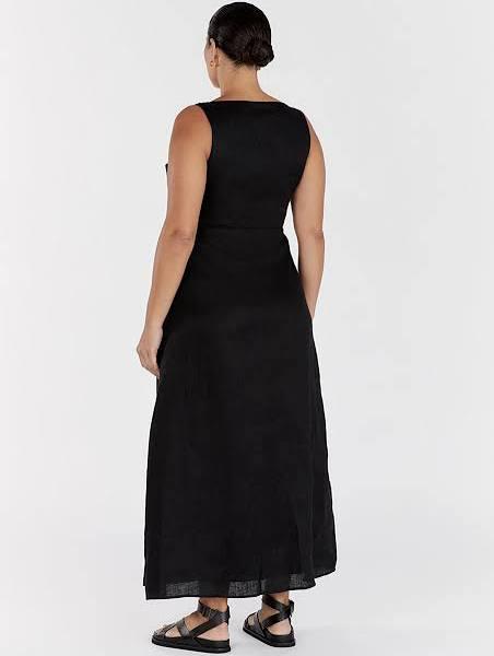 Shannon Linen Midi Dress in Black Size 4 by DISSH