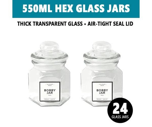 24x Glass Jars 550ML Air-Tight Food Storage Apothecary Candle Kitchen Canister